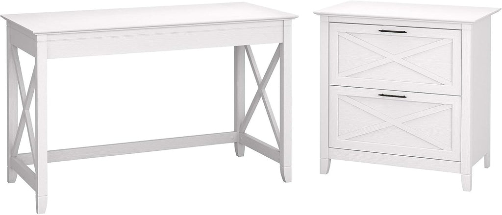 54W Computer Desk with Storage and 2 Drawer Lateral File Cabinet, Pure White Oak K87876