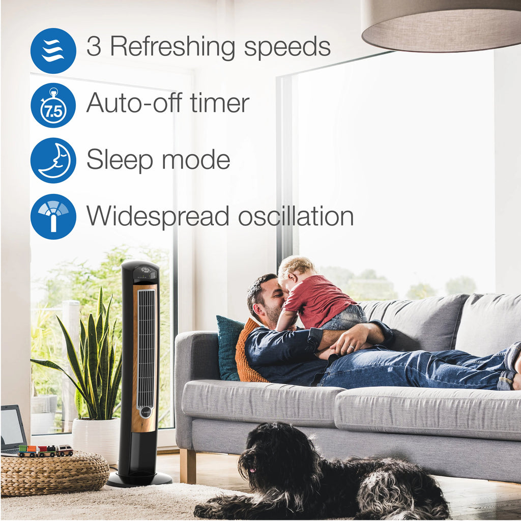 Black Brown Tower Fan with Remote Control I61412