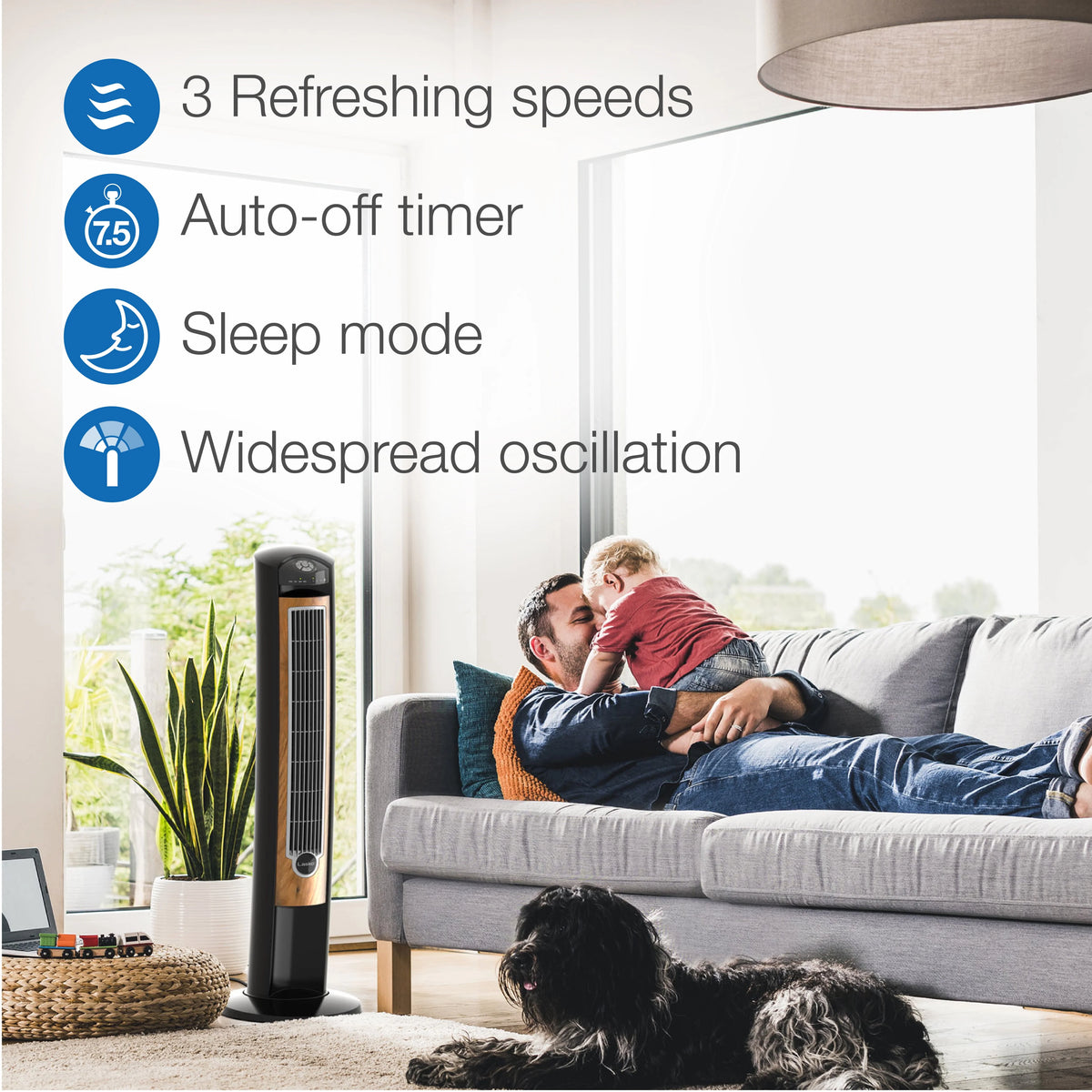 Black Brown Tower Fan with Remote Control I61412