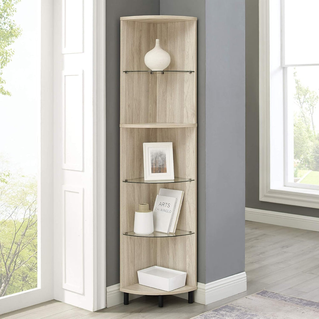 4 Glass Shelf Bookcase, 48 Inch, Dark Walnut O48294
