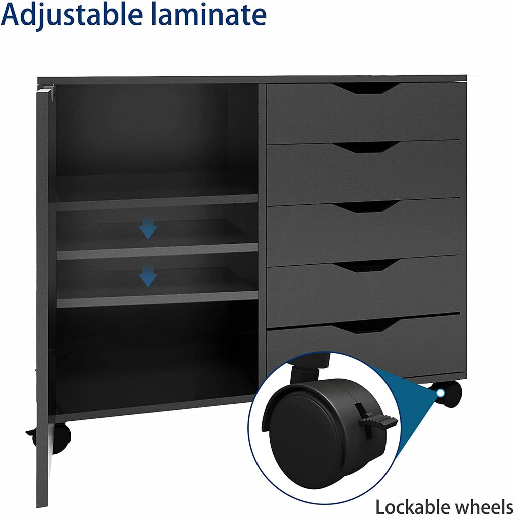 5 Drawer Wood File Cabinet with Charging Station V6718