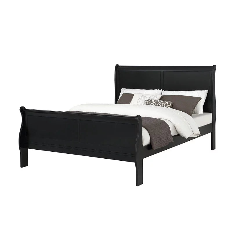 4pc Twin Size Bed Set Dresser Mirror Nightstand Black Wooden I935