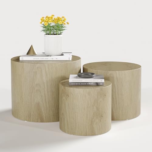 Round Wooden Nesting Coffee Table Set of 3 P93455