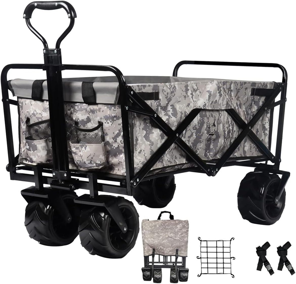 Collapsible Heavy Duty Beach Wagon Cart with Universal Wheels Adjustable Handle S57305