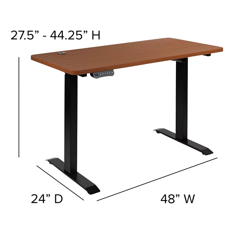 Mahogany Electric Height Adjustable Standing Desk with Black Mesh Swivel Ergonomic Task Office Chair T445