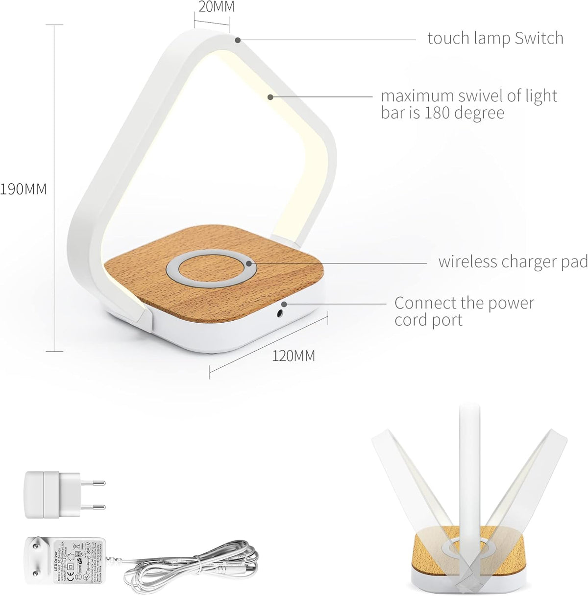 LED Bedside Lamp with Wireless Charger G766