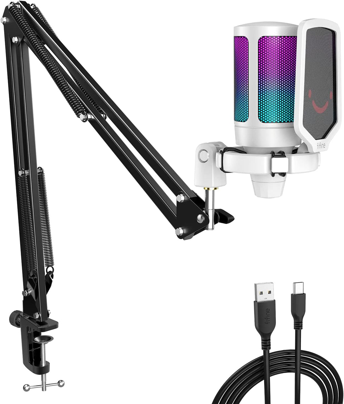 USB Gaming Microphone Kit with Mute Button, Volume Gain, RGB, Arm Stand J539