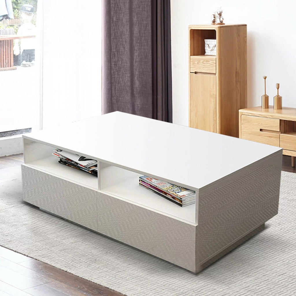 White High Gloss LED Coffee Table with Drawers U96776