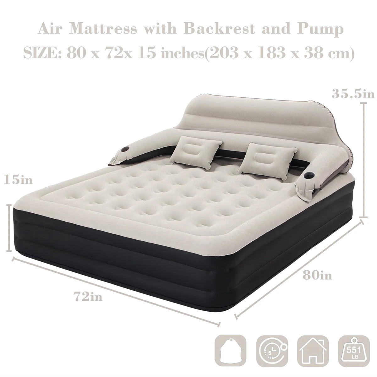 Queen Size 15 Air Mattress with Headboard F723