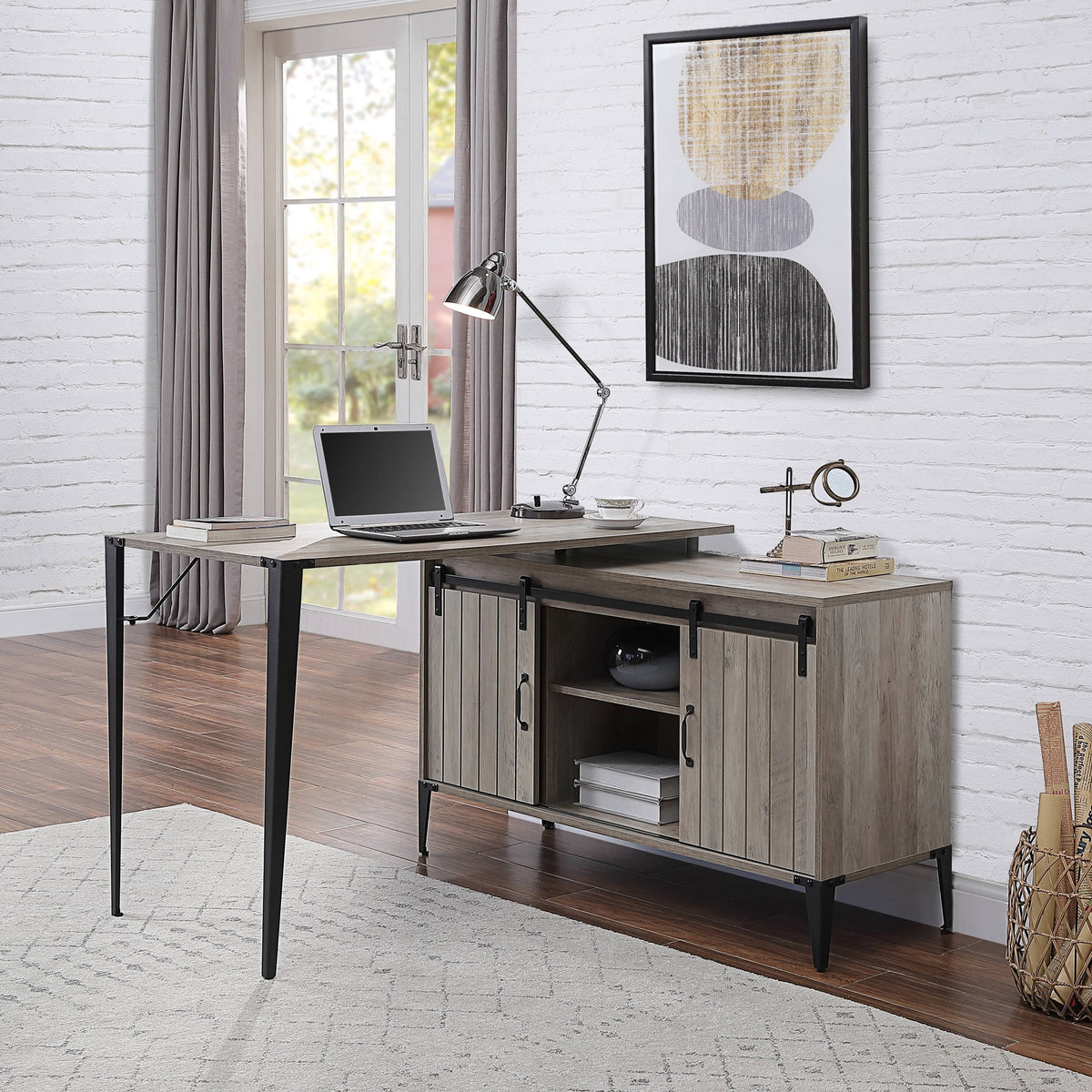 Grey Oak and Black Writing Desk R795122