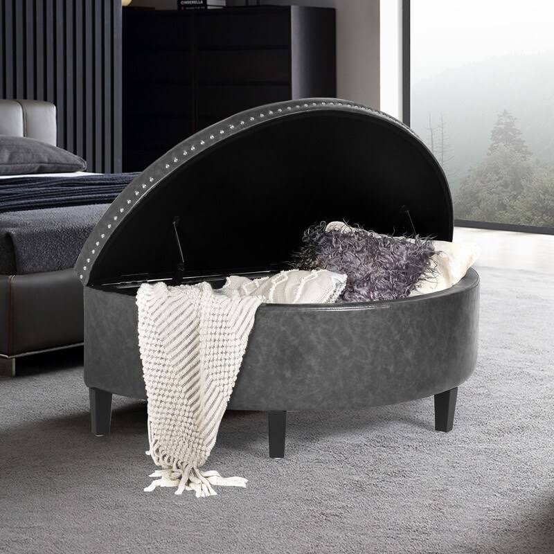 Grey Tufted Velvet Storage Ottoman Bench H748
