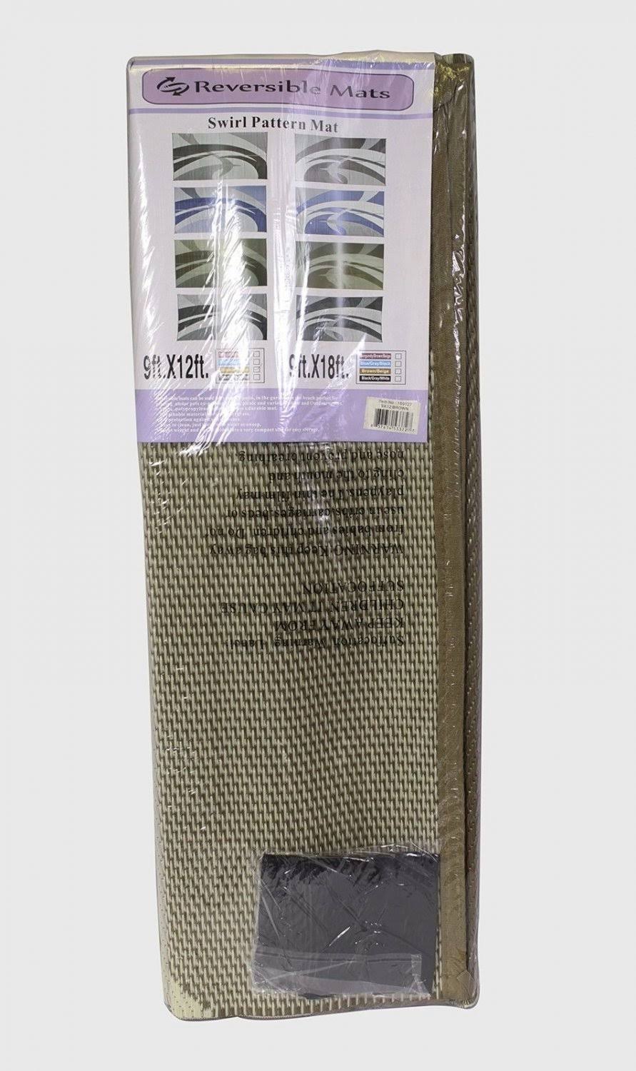 Reversible Outdoor Patio RV Camping Mat Swirl Brown Beige 9-Feet Q53059
