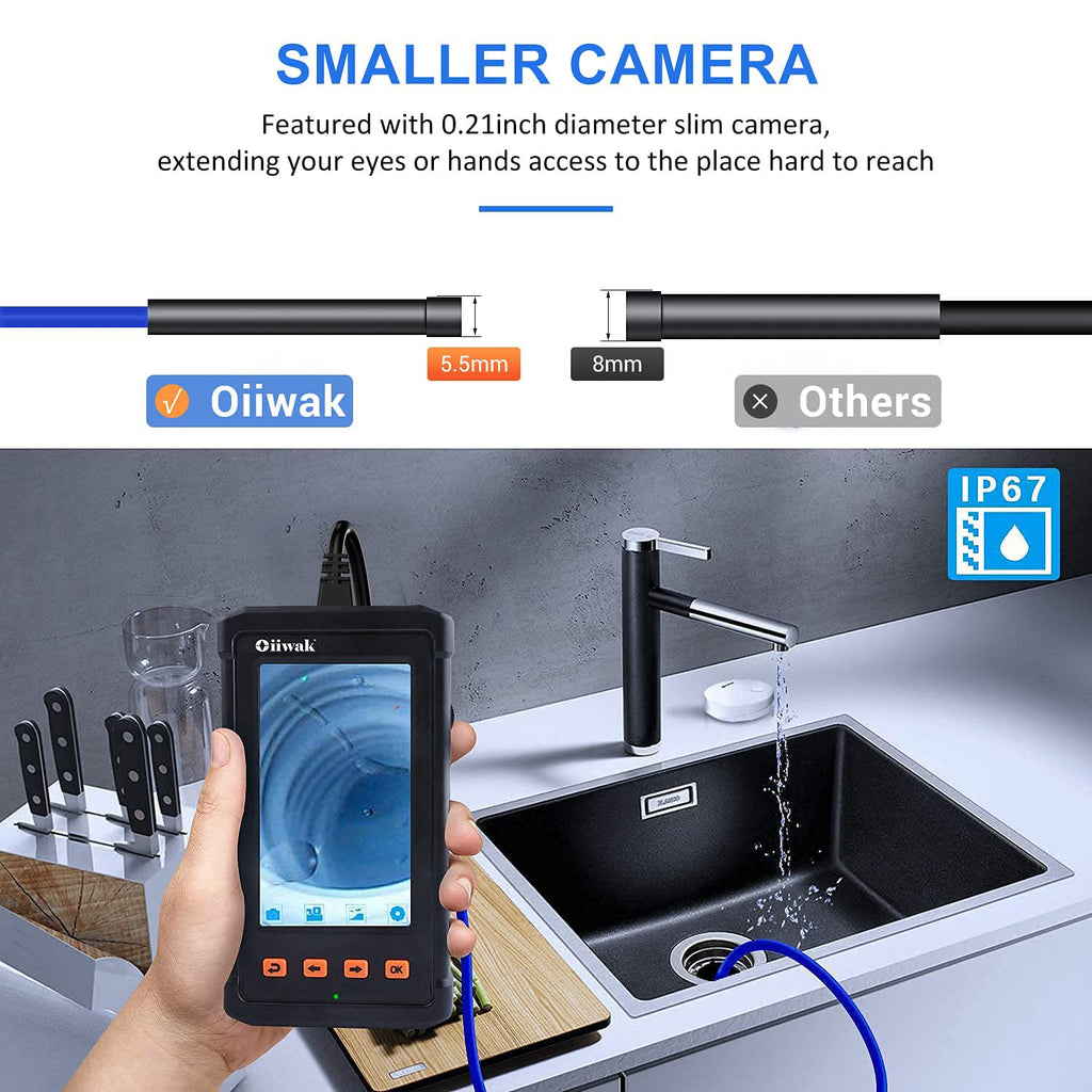33FT 5.5mm 1080P Waterproof Sewer Inspection Camera with Lights 4.3'' IPS Screen Y408659