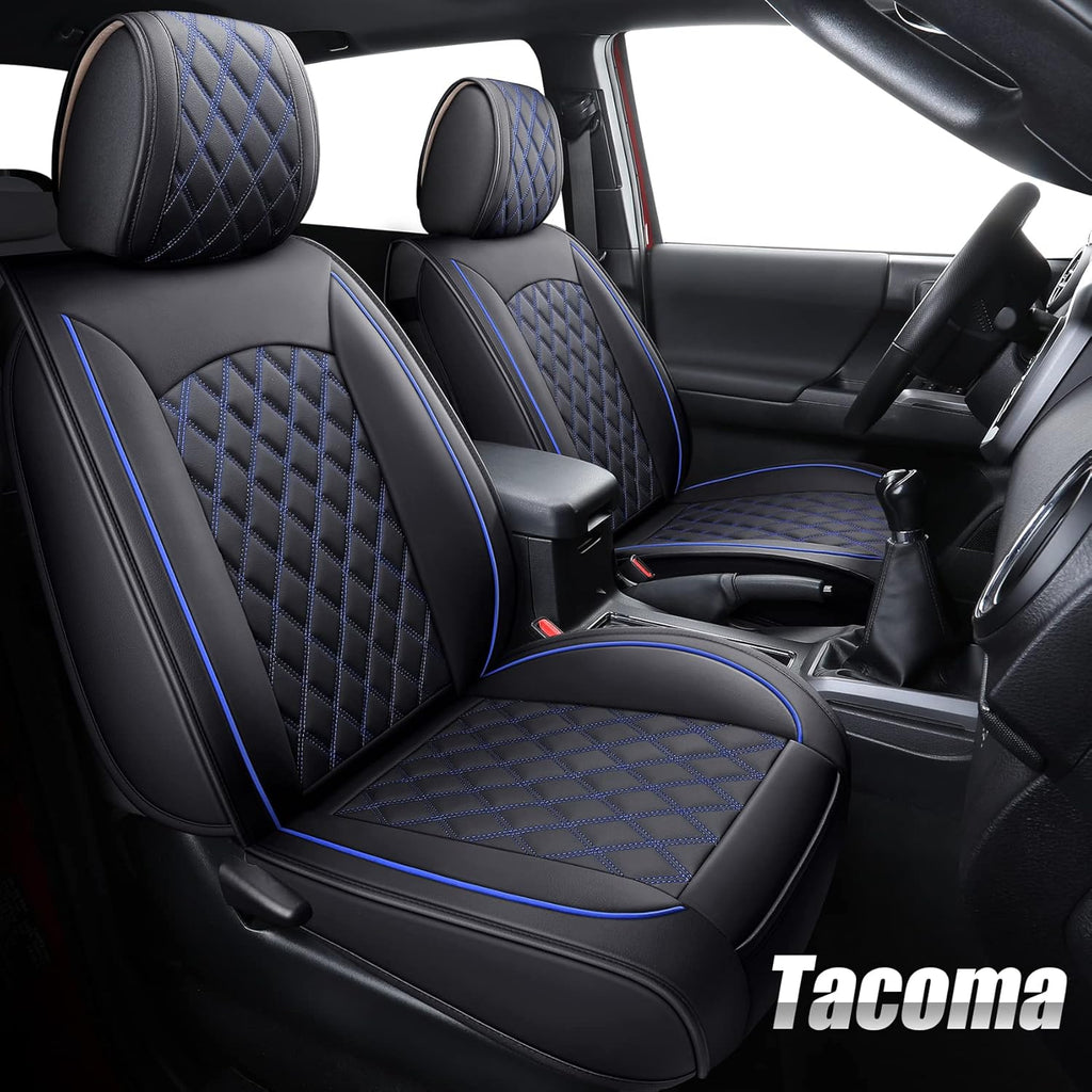 Toyota Tacoma Car Seat Covers Waterproof Leather Full Set Black-White R264453