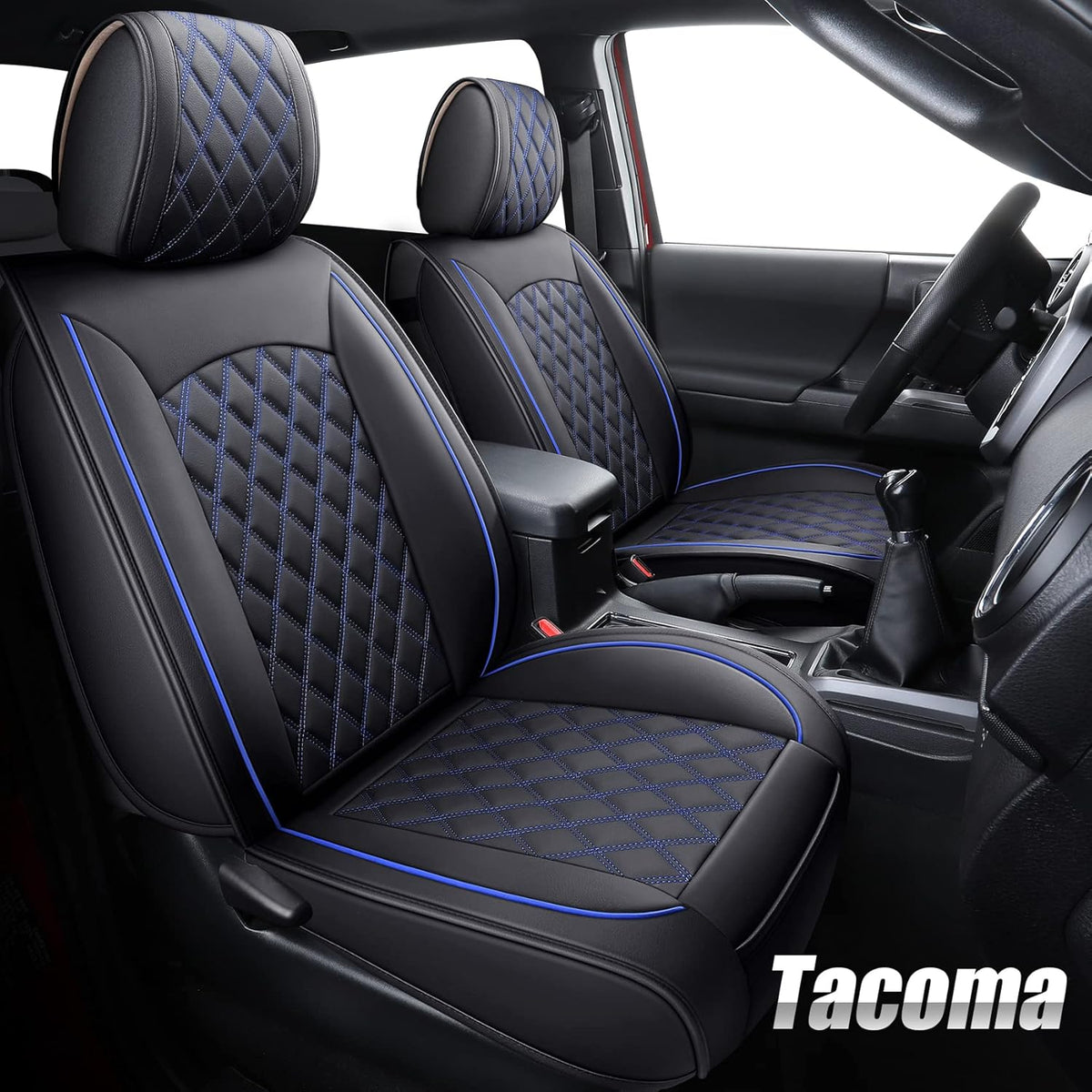 Toyota Tacoma Car Seat Covers Waterproof Leather Full Set Black-White R264453