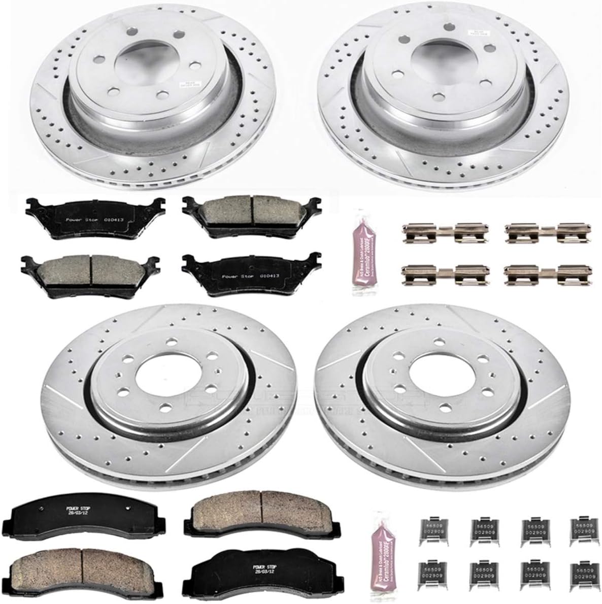 Front and Rear Carbon Fiber Brake Pads with Drilled & Slotted Brake Rotors Kit Y97869