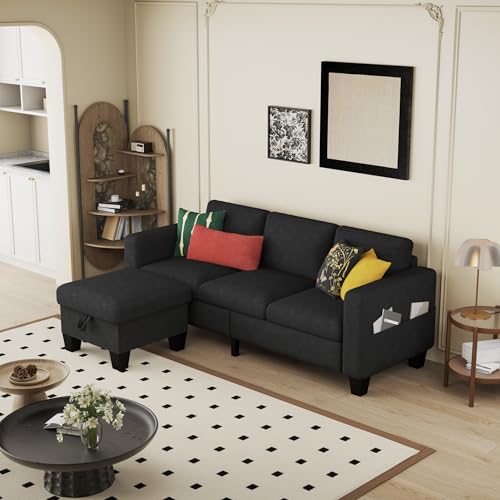 Beige 3-Seat L-Shaped Sectional Sofa with Storage Ottoman L531