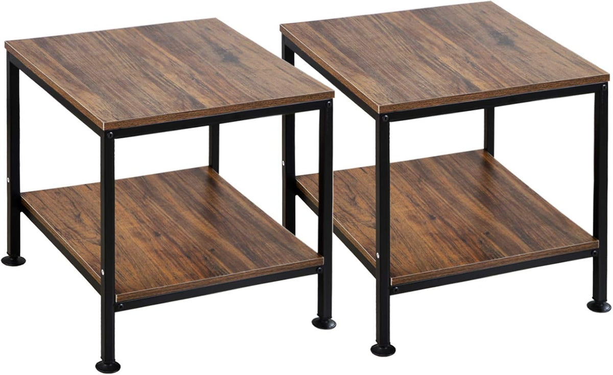 20 Inch 2 Tiers Square End Table with Metal Frame N23171