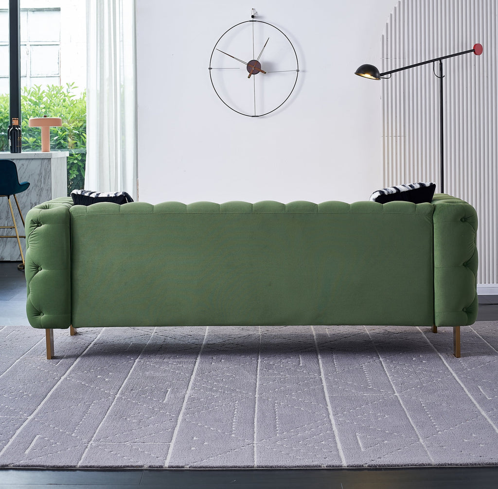 Green Tufted Velvet Sofa with 2 Pillows, 84 inches R27794