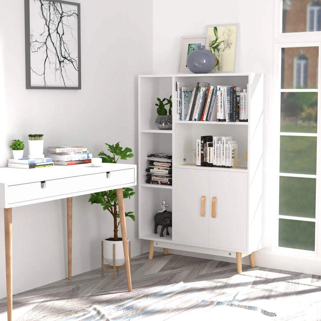 5 Cube White Bookcase with Door W888