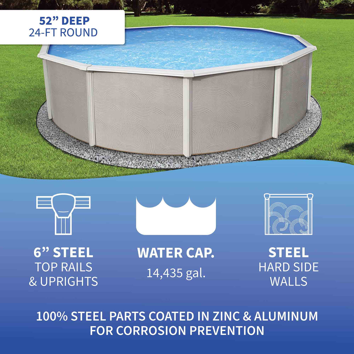 24-ft Round 52-in Deep Metal Wall Swimming Pool O8047