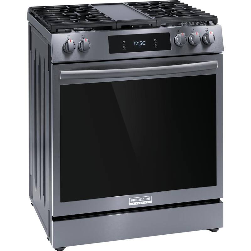 30 in. 5 Burner Slide-In Gas Range with Air Fry in Black Stainless Steel E8512