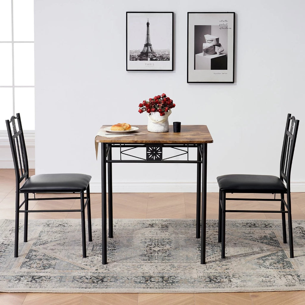 3-Piece Dining Table Set with 2 Black Chairs S8278