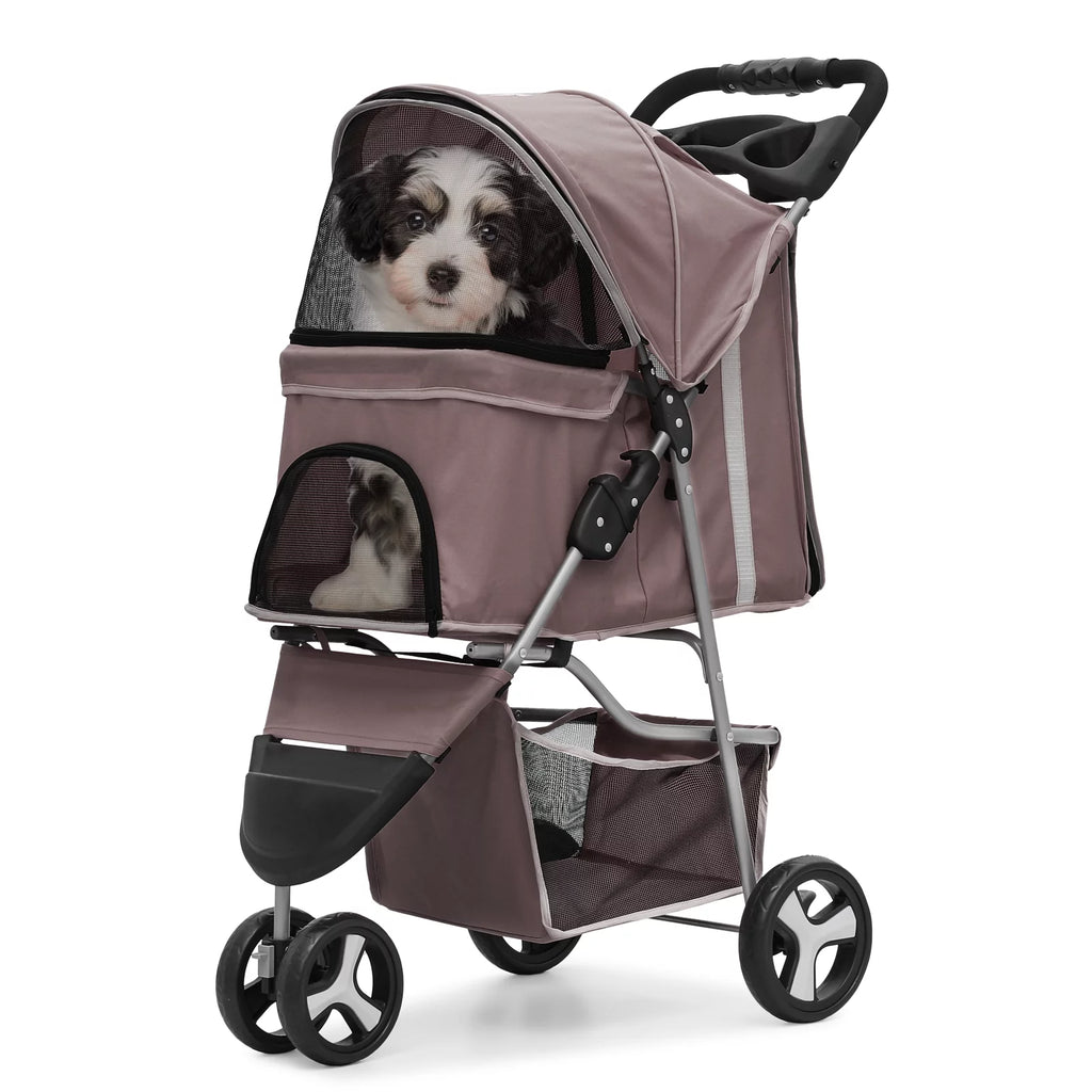 Foldable Pet Stroller with Wheels, Storage Basket and Cup Holder, Navy Blue Z315