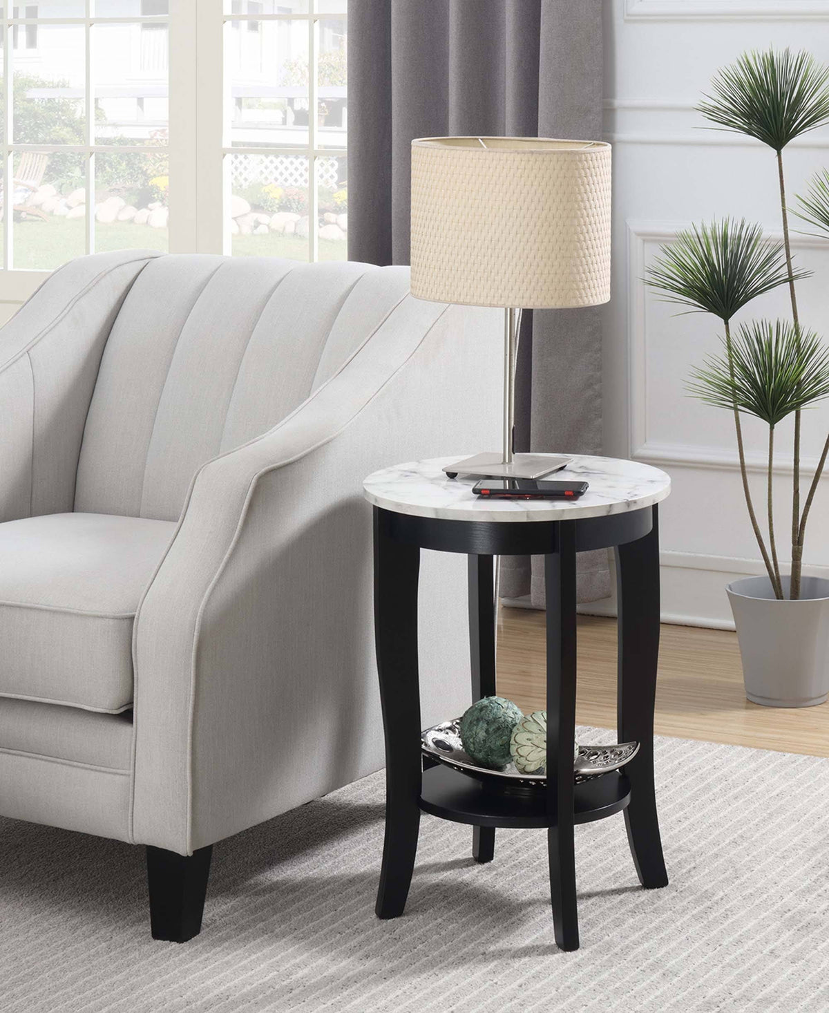 White Faux Marble Round End Table G870