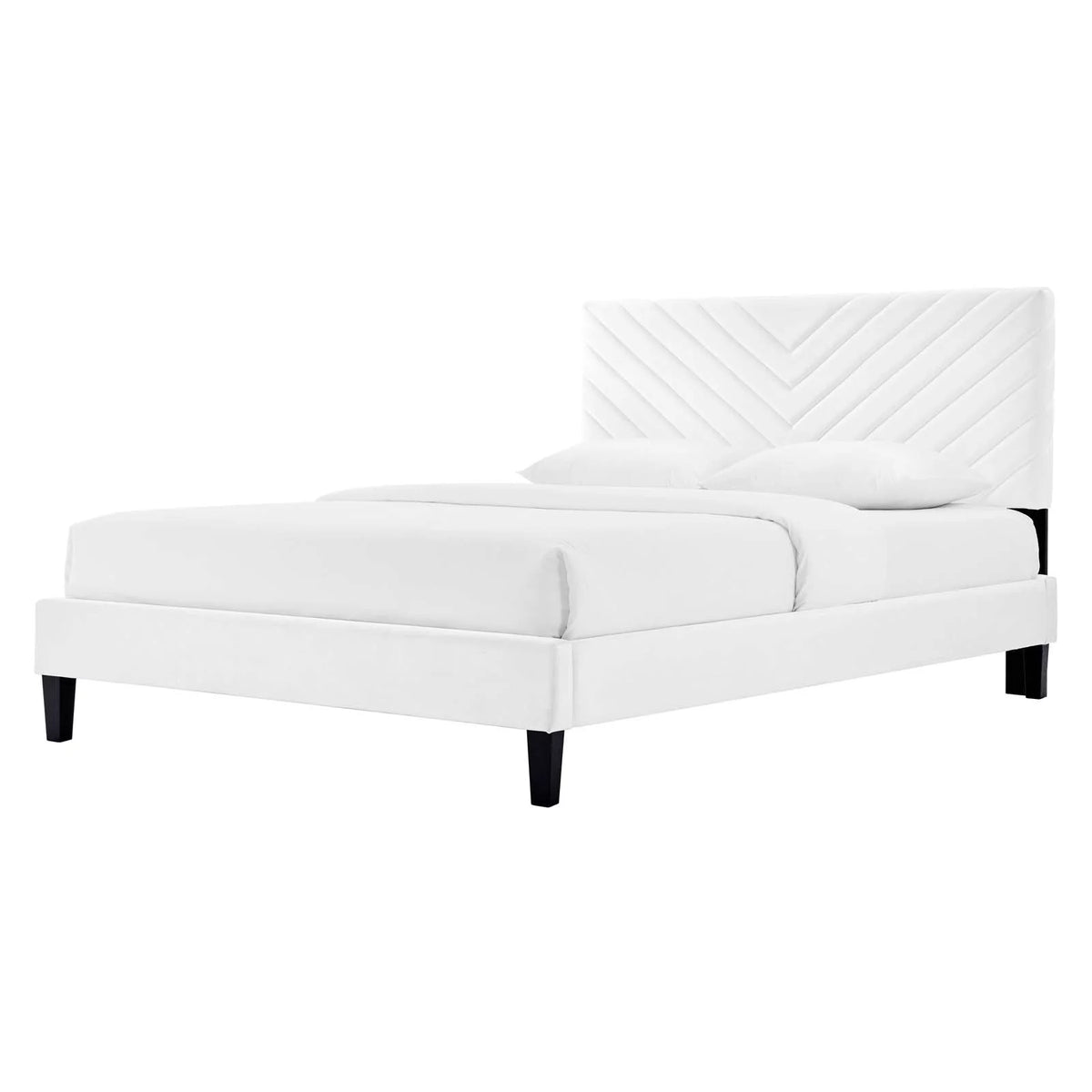 Queen Size White Velvet Platform Bed Frame M3603
