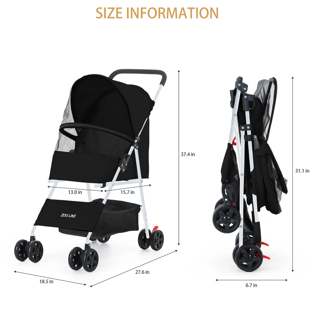 Folding Pet Stroller with Storage Basket, Black G1938