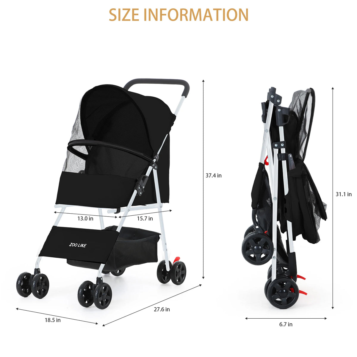 Folding Pet Stroller with Storage Basket, Black G1938