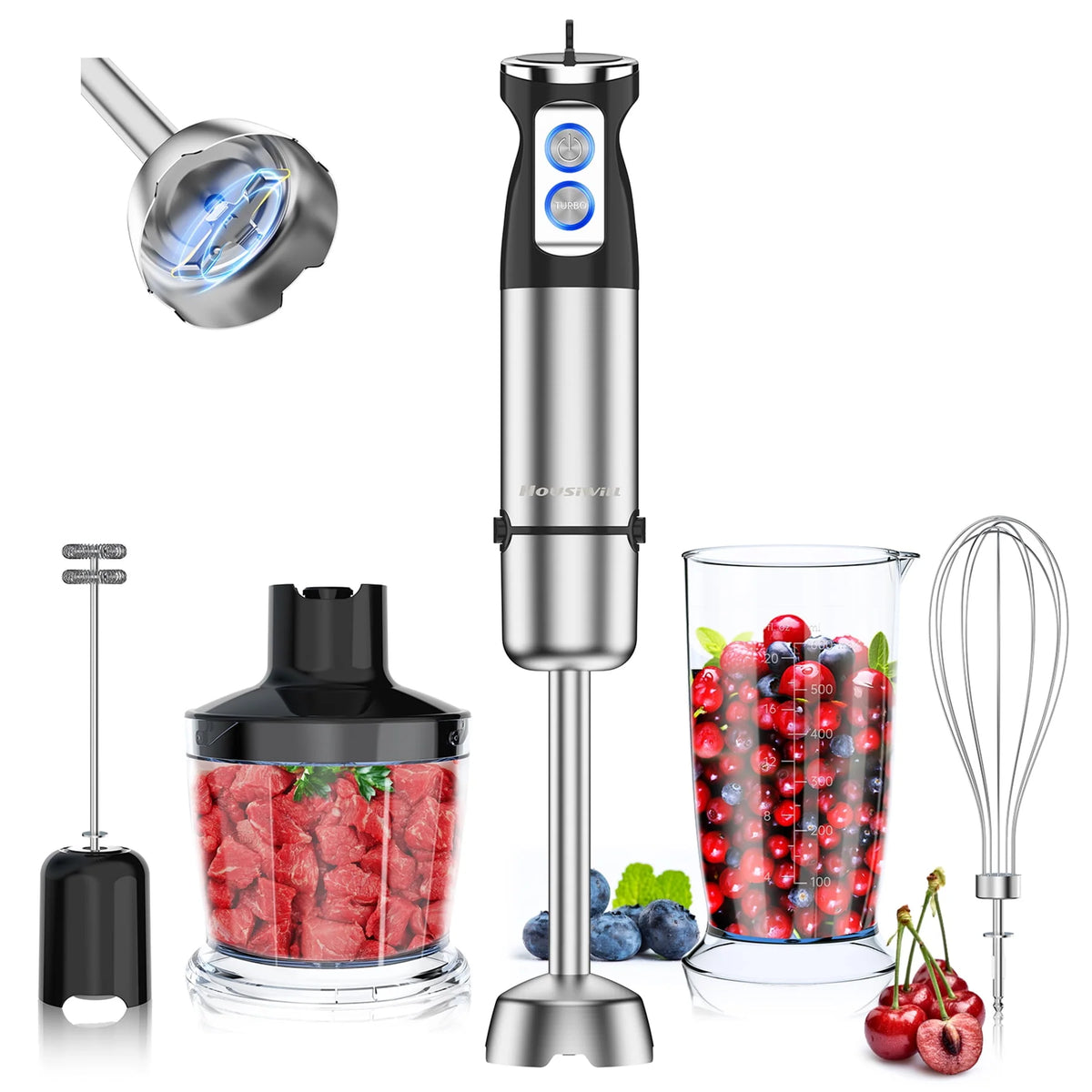 800W 6-Speed Hand Blender with 500ml Food Chopper J956
