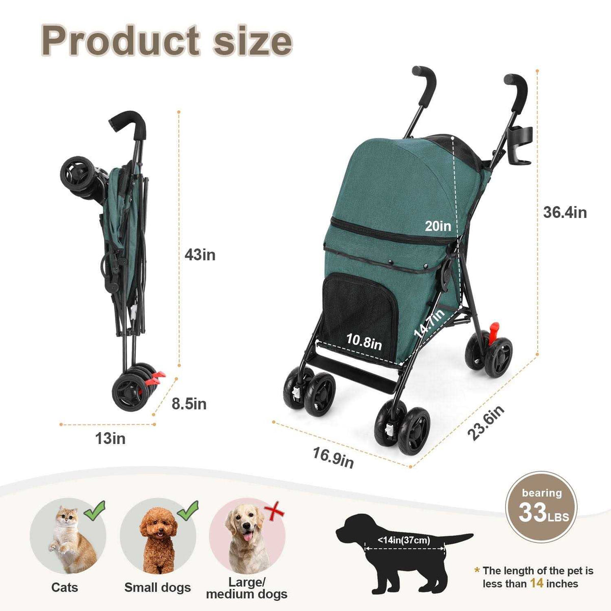 Foldable 4 Wheels Pet Stroller with Cup Holder I6708