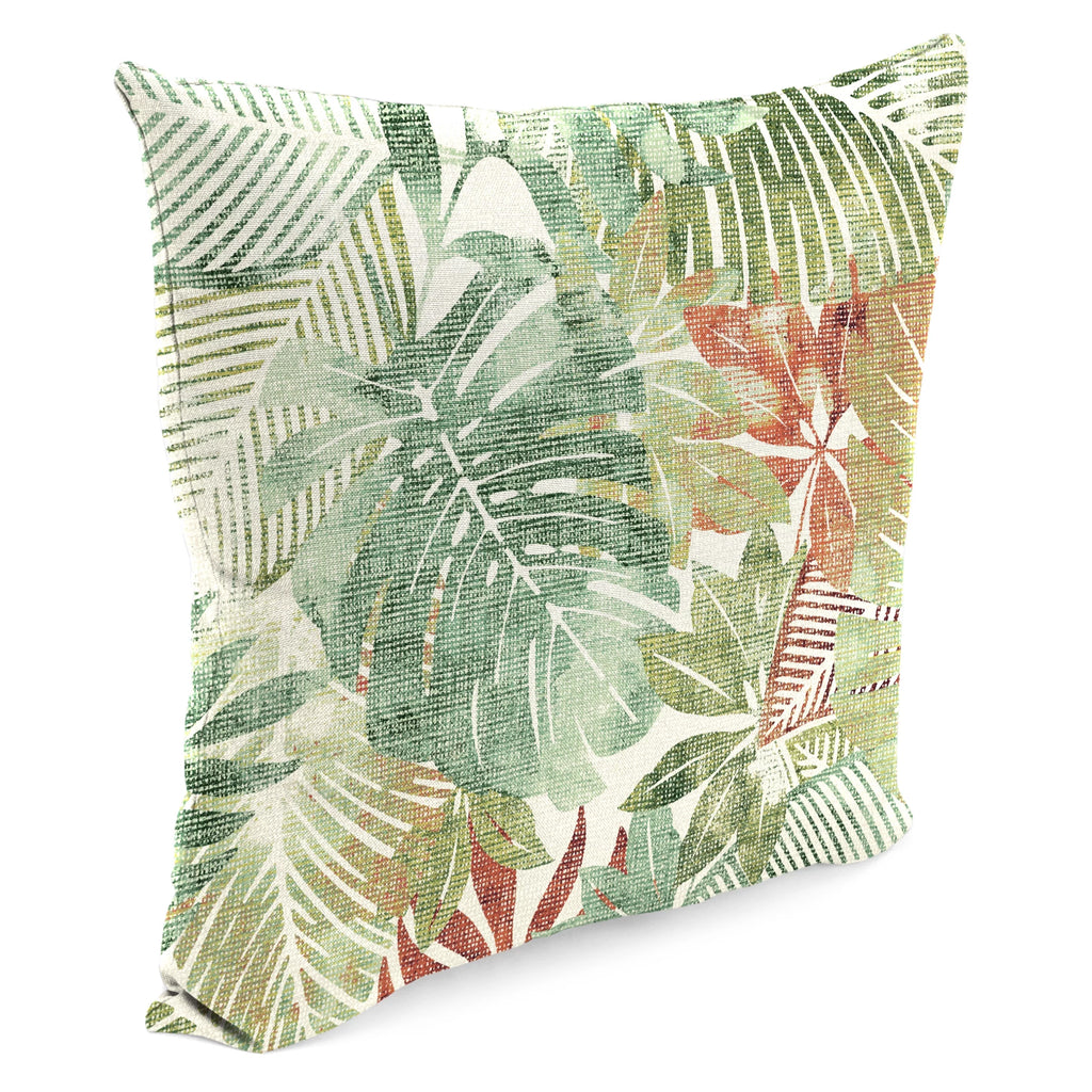 Almond Green Leaves Square Outdoor Throw Pillow 2 Pack L864