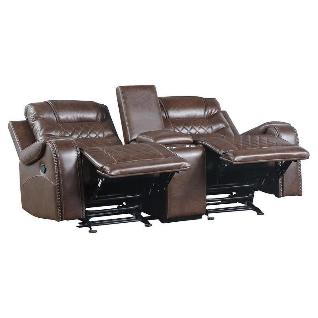 Brown Double Glider Reclining Loveseat with Center Console K732793