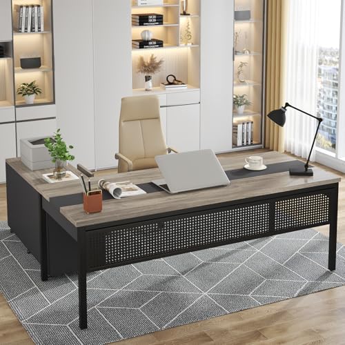 70.8" L-Shaped Computer Desk and File Cabinet Combo with Drawers and Shelves I7313