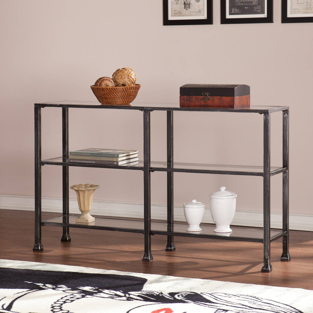 Black Metal and Glass 3-Tier Console Table A908710