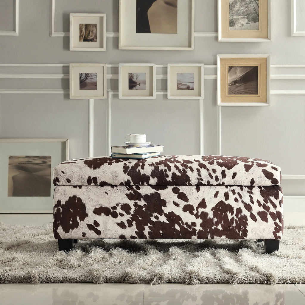 Brown Cow Hide Print Storage Bench I444