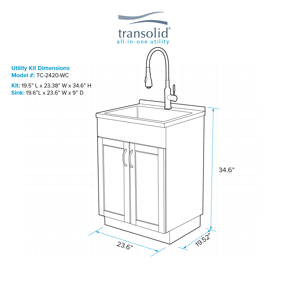 White 24-in Laundry Cabinet Sink with Stainless Steel Faucet and Basket Y1704