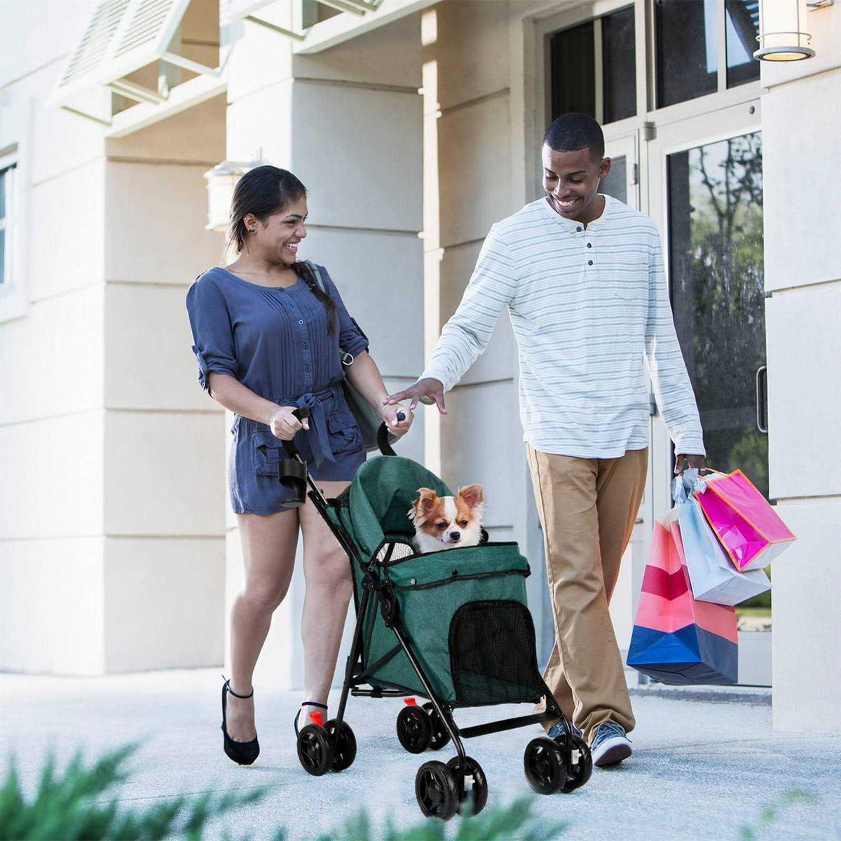 Foldable 4 Wheels Pet Stroller with Cup Holder I6708