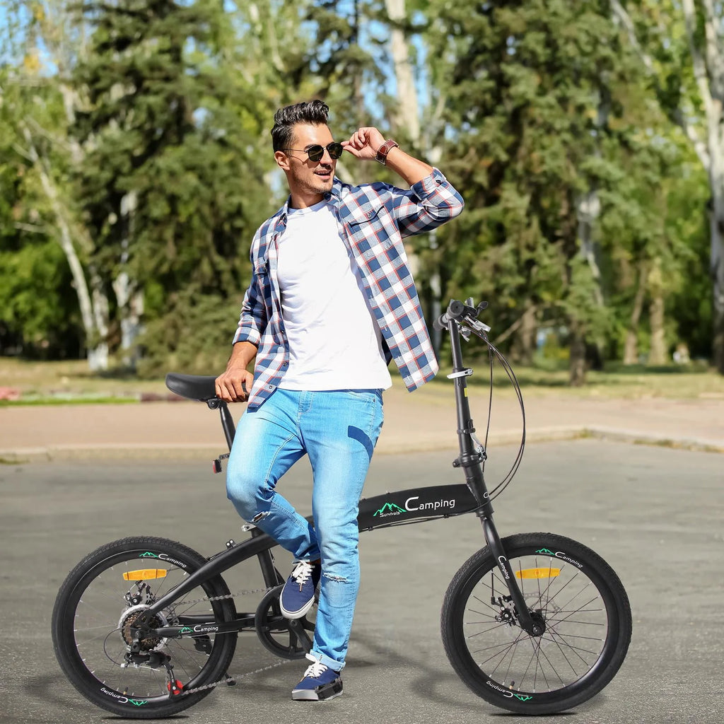 20 Folding Bike, 7 Speed Lightweight City Commuter Bicycle, Black L149