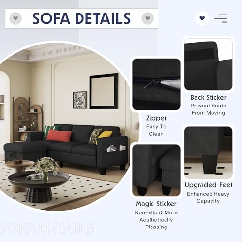 Beige 3-Seat L-Shaped Sectional Sofa with Storage Ottoman L531
