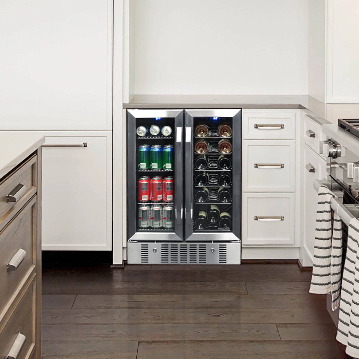 18 Bottle 60 Can Dual Zone Stainless Steel Wine and Beverage Refrigerator O360071