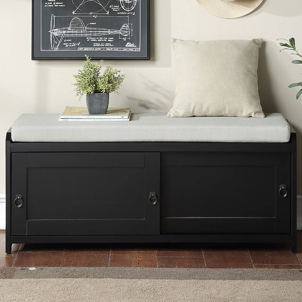 Black Wood Storage Bench with 2 Cabinets M427