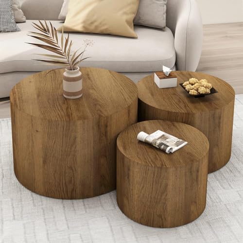 Round Wooden Nesting Coffee Table Set of 3 P93455