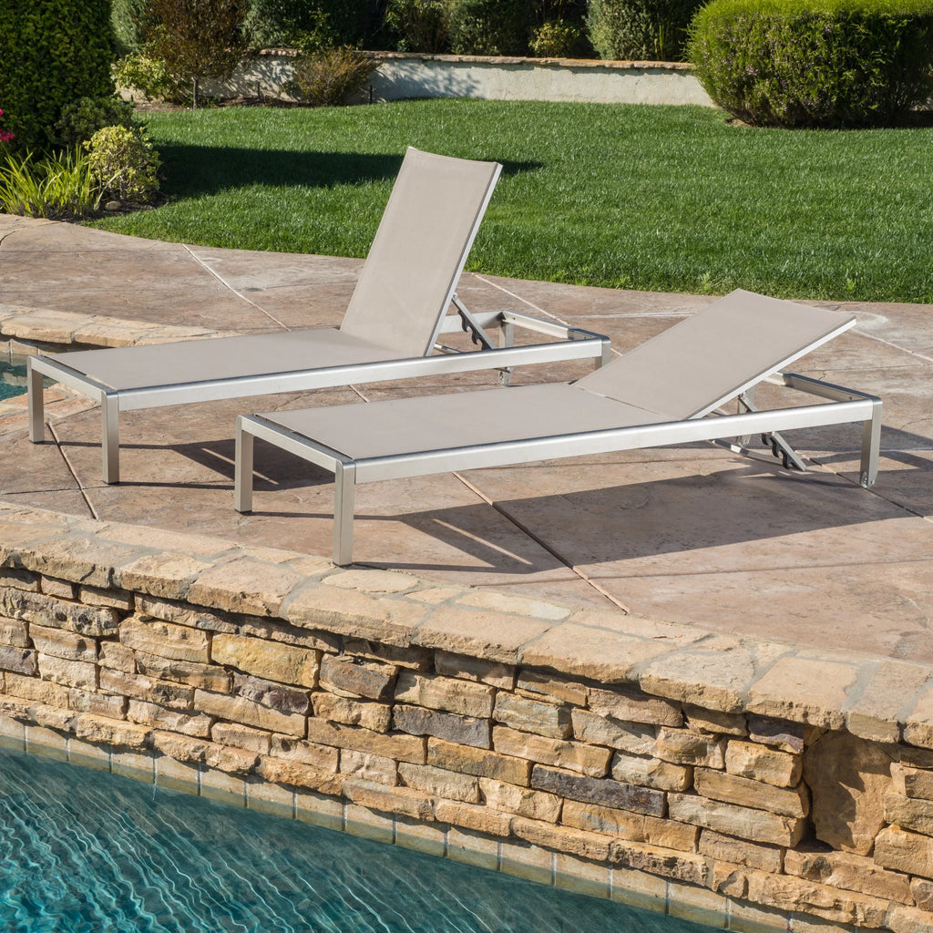 Grey Outdoor Mesh Chaise Lounge Set of Two W190113