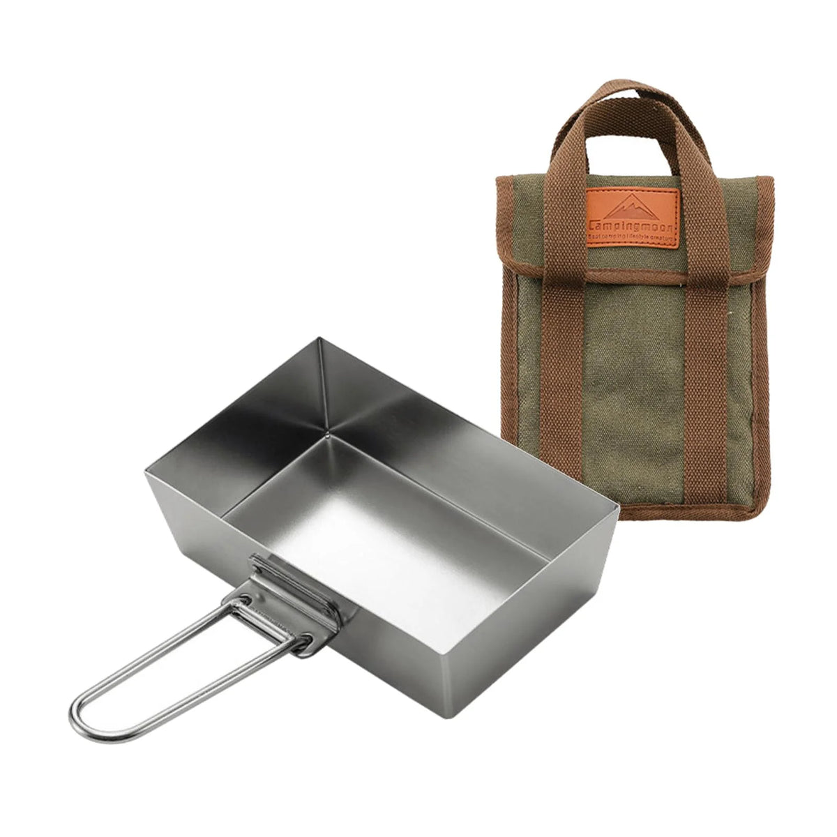 Stainless Steel Frying Pan Camping Pot with Lid Foldable Handle Cookware T214