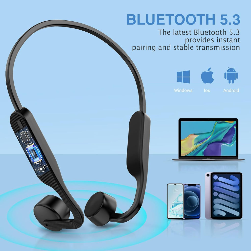 Bone Conduction Wireless Bluetooth 5.3 Open Ear Headphones with Mic, IPX6 Waterproof T858