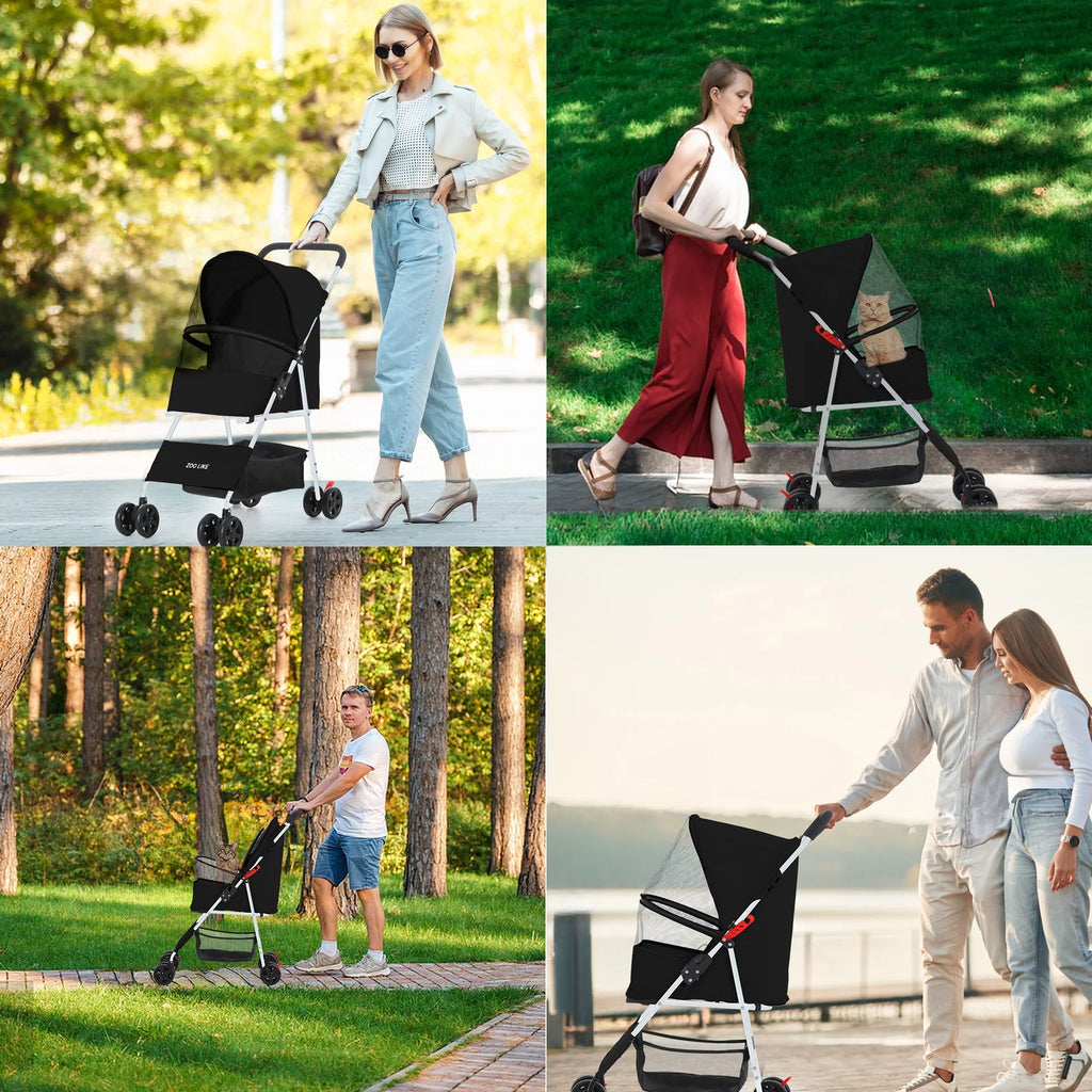 Folding Pet Stroller with Storage Basket, Black G1938